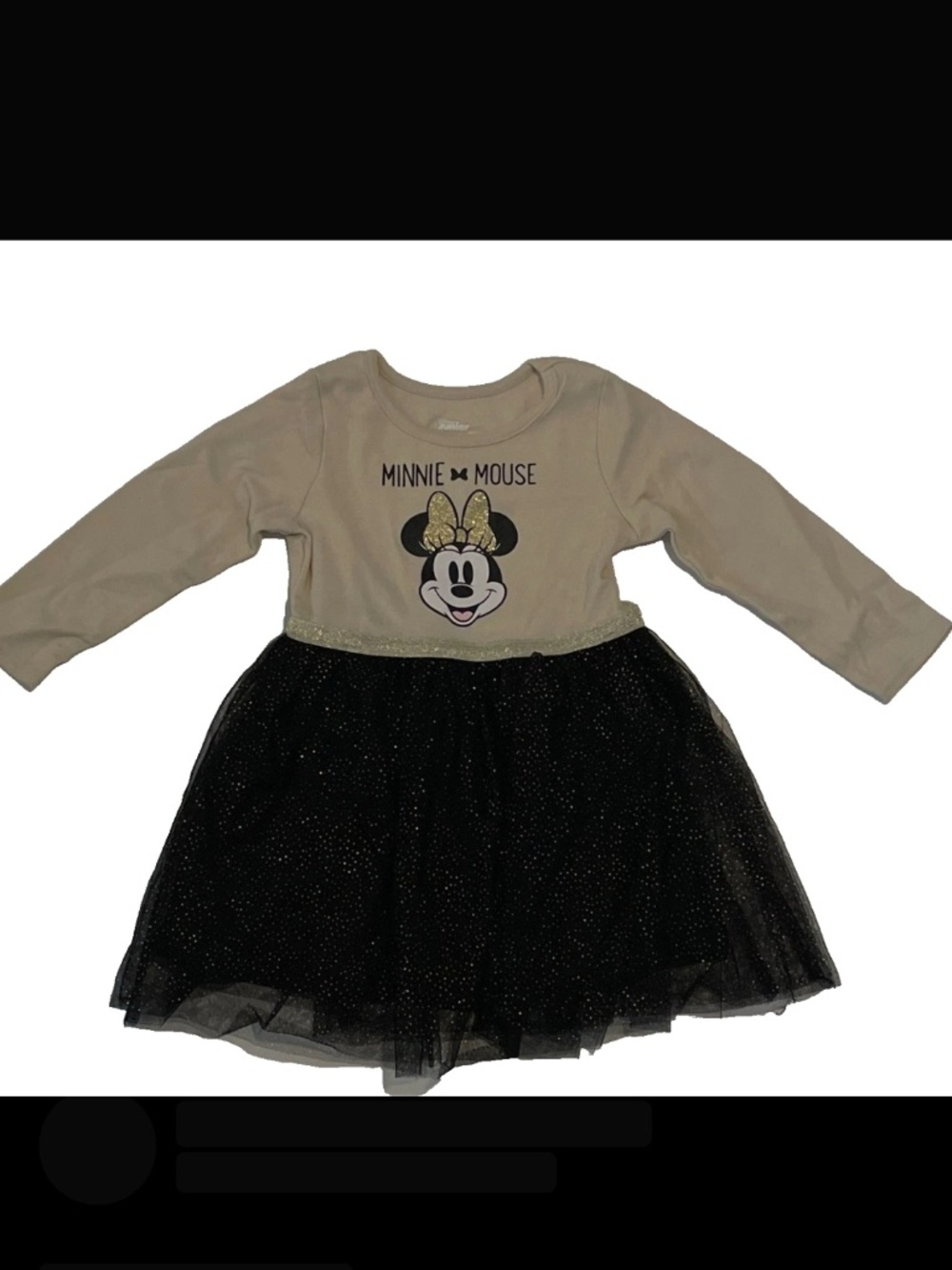 Disney Minnie Mouse Glitter Tulle Skirt Dress Tan Black Long Sleeve Size T3